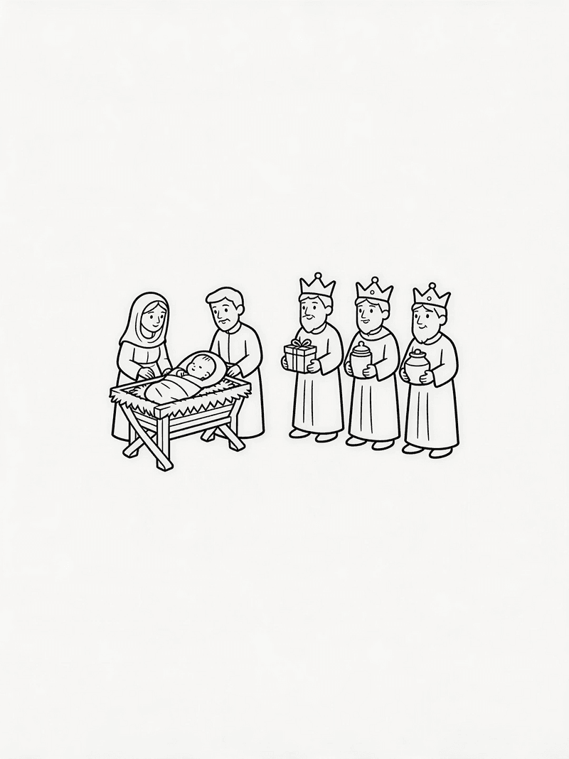 The wise men presenting gifts to Jesus