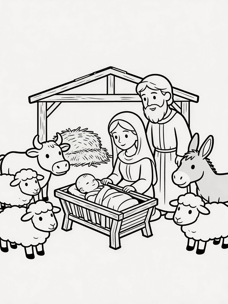 The nativity scene with animals