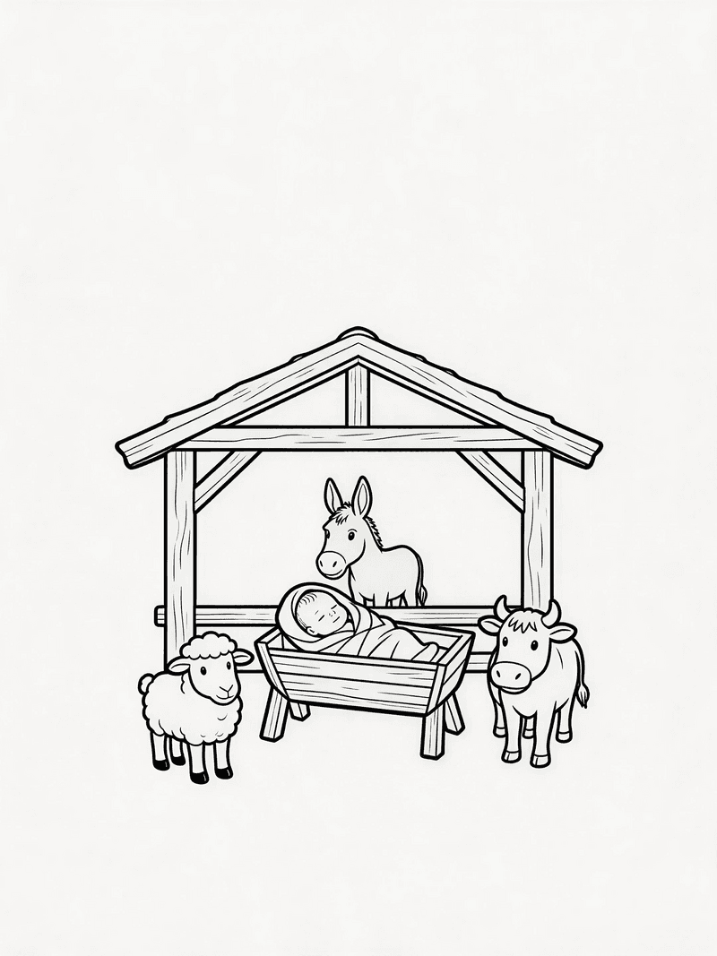 Jesus in the manger surrounded by animals