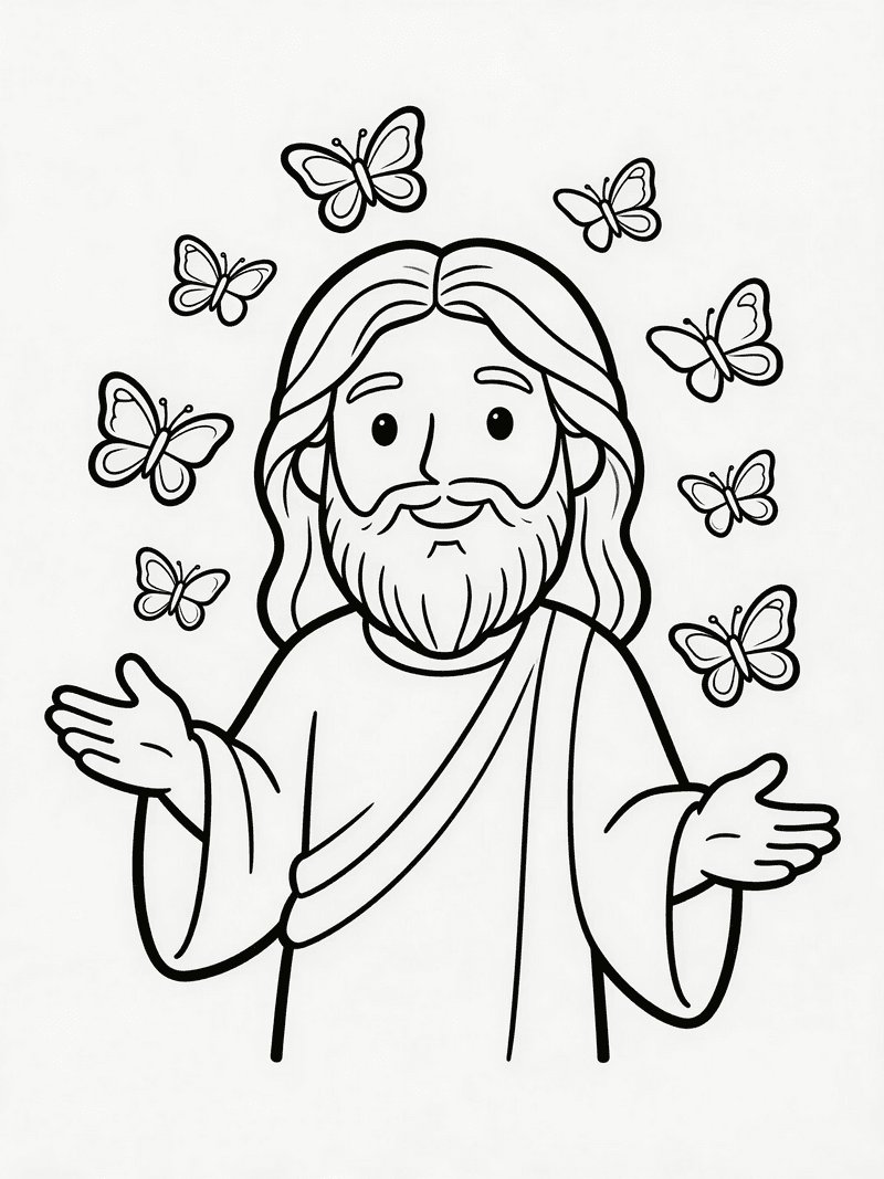 Jesus with butterflies around him