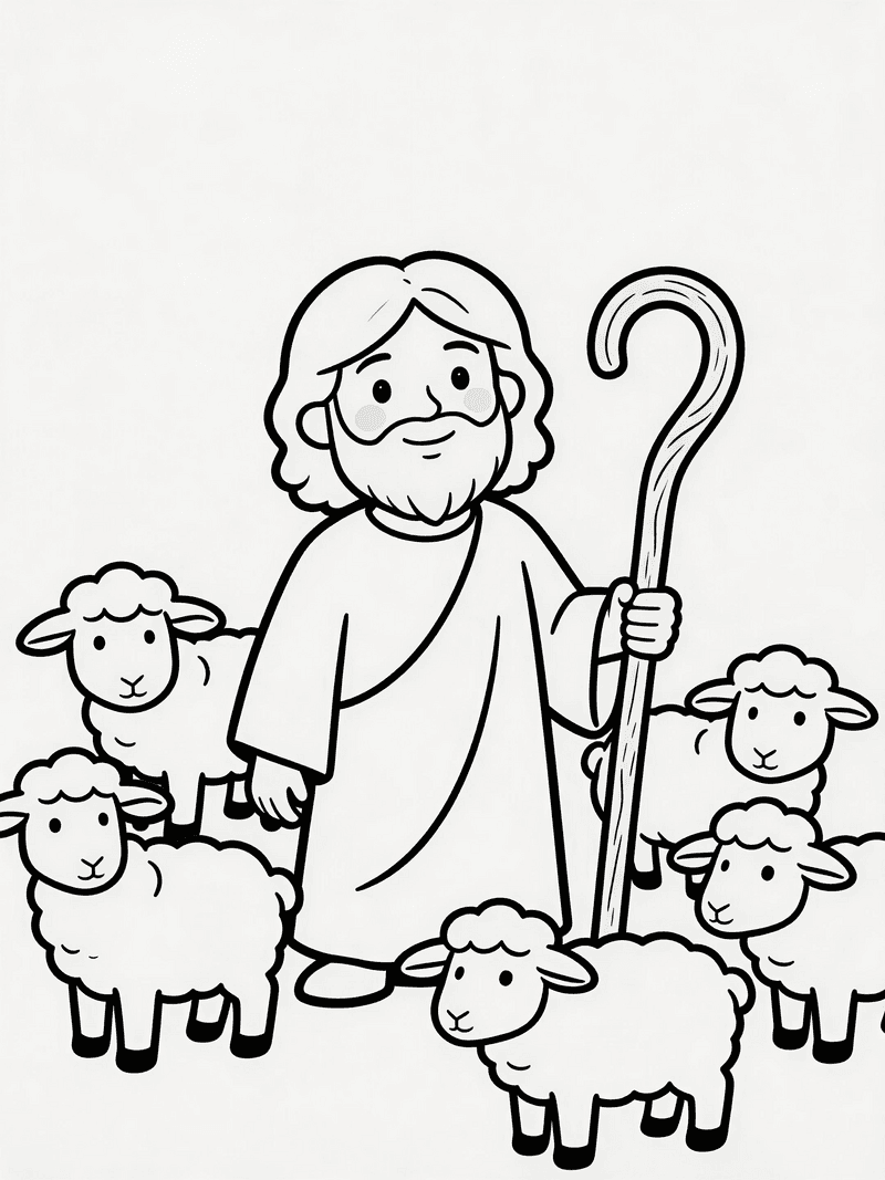 The shepherd Jesus with his flock of sheep