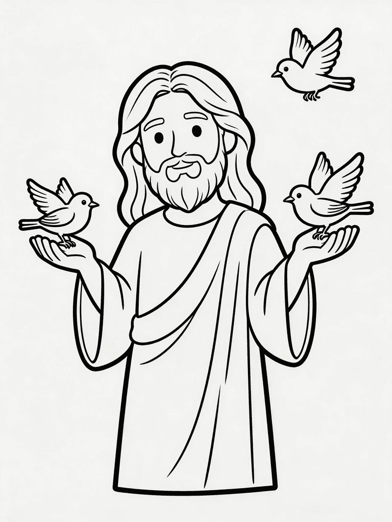 Jesus feeding sparrows