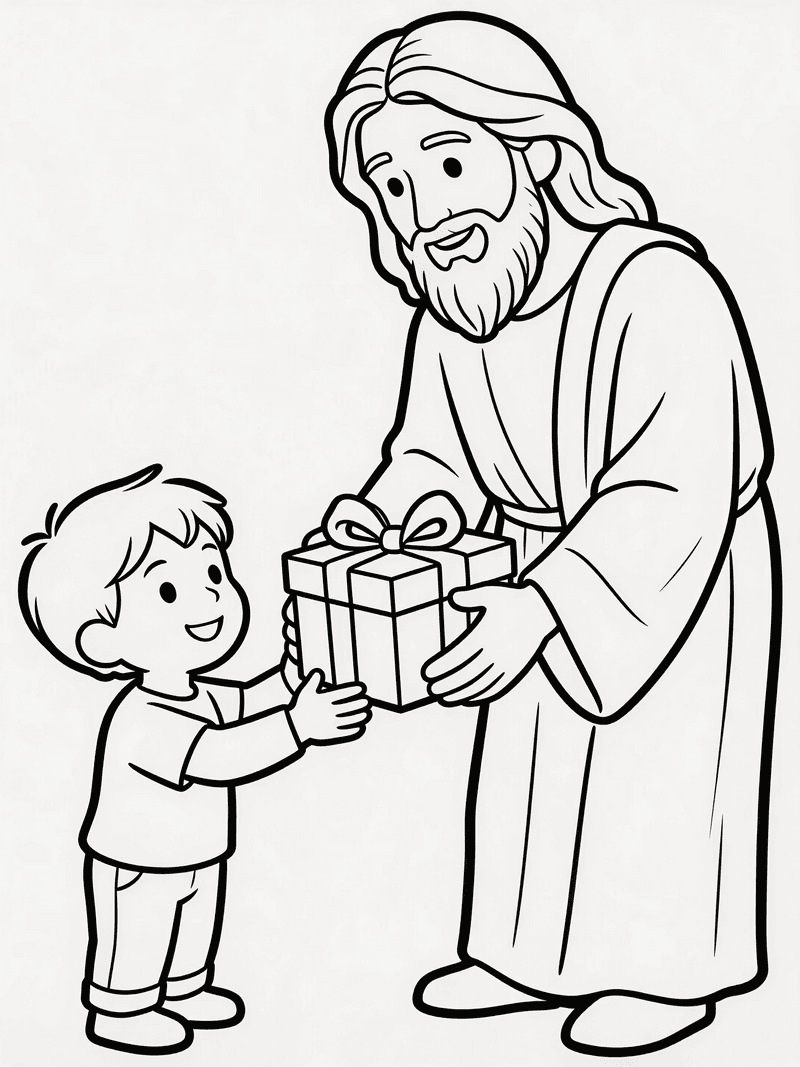 Jesus giving a gift to a child